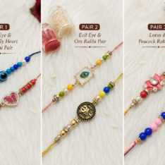 Handmade Lotus & Peacock Rakhi Set (Pack of 2),Evil Eye & Om Rakhi Set,Evil Eye & Butterfly Rakhi Set | Designer Beaded Rakhi