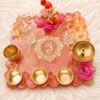 Handmade Pink Ganesha Resin Puja Thali Set with Brass Diyas | Decorative Pooja Platter | Prayan Hastkala