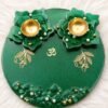 Elegant Green Resin Puja Thali with Lotus Diyas