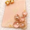 Handmade Peach Resin Puja Platter with Floral Diyas & Brass Diyas | Decorative Puja Thali | Prayan Hastkala