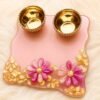 Handmade Pink Floral Resin Mini Puja Platter with Brass Diyas | Decorative Puja Thali | Prayan Hastkala