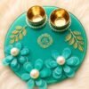 Premium Resin Puja Platter with Floral Design & Diyas