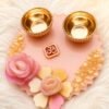 Handmade Pink Floral Resin Puja Platter with Brass Diyas | Decorative Puja Thali | Prayan Hastkala