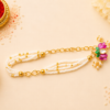 White Pearl & Beads Designer Rakhi with Lotus Charm