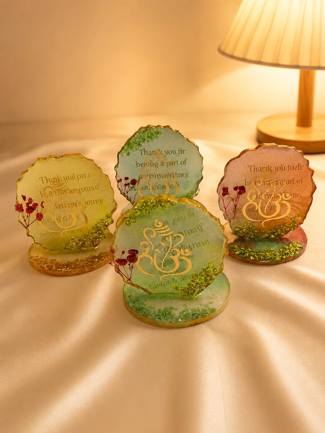 Green Resin Ganesh Ji Thank You Gift Stand – Handmade Return Gift