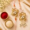 Fancy yellow Resin Flower Bhaiya Bhabhi Rakhi Set of 2 | Lumba Rakhi Included, Pearl Embellishments, Couple Rakhi Set, Beaded Thread, Floral Design