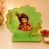 Bal Gopal Ji Green Resin Tabletop Frame ✨Devotional Resin Standees – Gold Finish, Car & Mandir Idol